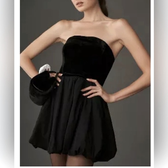 New Reformation St. Louis Strapless Dress Women Size 12 Black Velvet Party - Picture 1 of 16